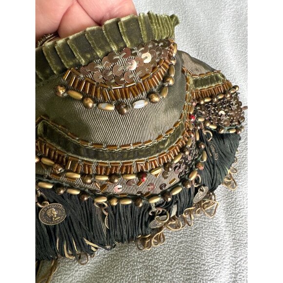 Decorative Vintage Purse Handbag Queen Elizabeth Charm Embellish Chain  Velvet - Picture 7 of 8